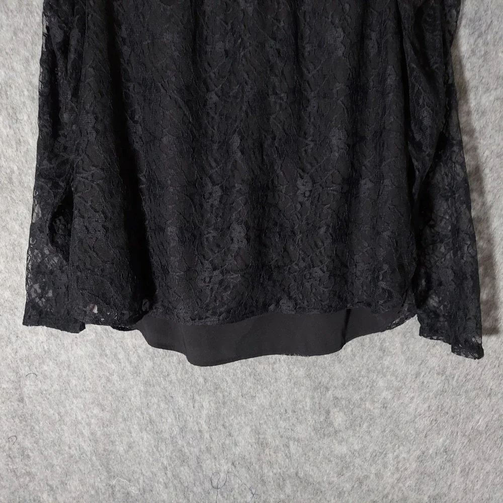 Loft Women Lace Blouse 8 Black Gothic Long Sheer Puff Sleeve Floral lined Top